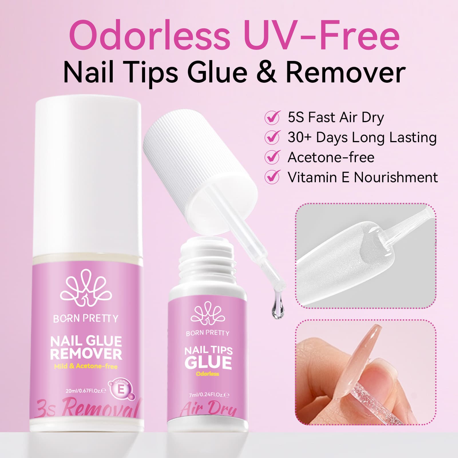 BORN PRETTY Manicure Nail Patch Adhesive Remover Set Bake-free and odorless wearable nail patch glue