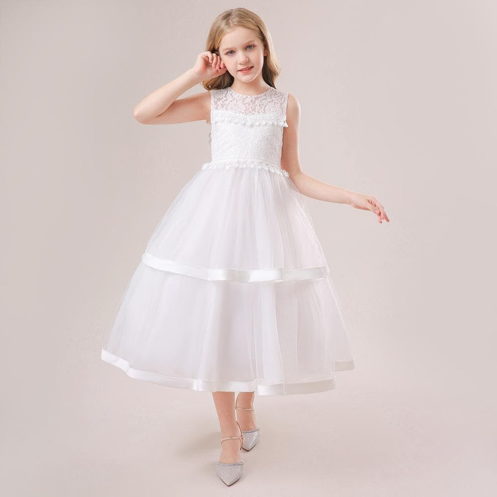 Princess Wedding Dress Children's Performance Costume Show Girl's Dress Piano Performance Floral Girl's Long Skirt