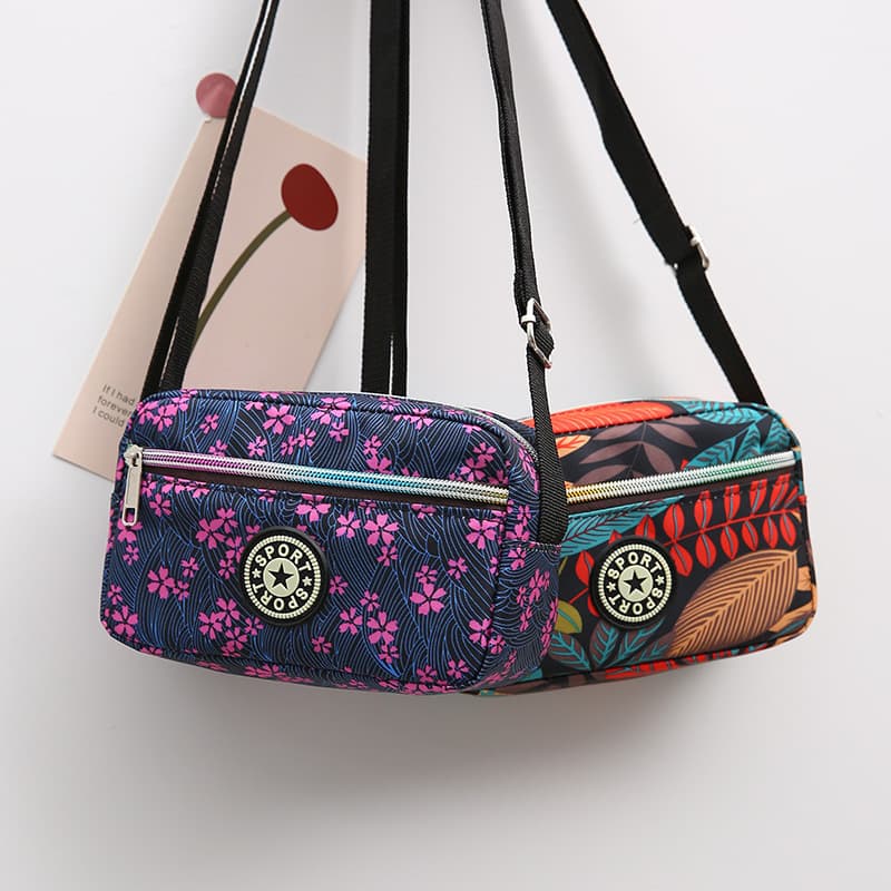 New Mom Bag Oxford Cloth Small Crossbody Bag Women Floral Print Diagonal Bag Elderly Casual Nylon Shoulder Bag
