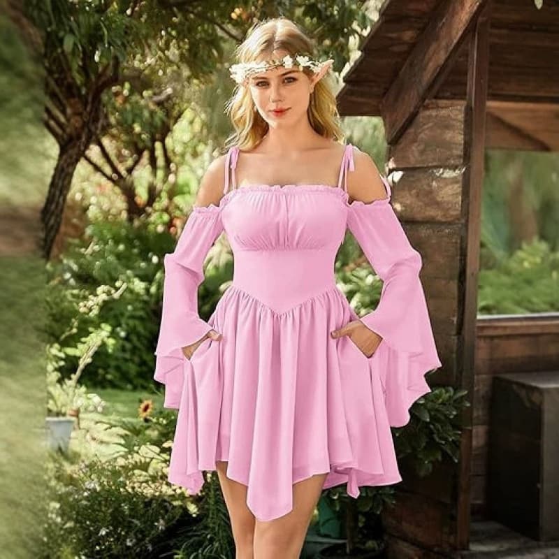 Cross-border Amazon EU Fashionable Solid Pleated Camisole Dress for Women Summer New Off-Shoulder Long Sleeve Dress