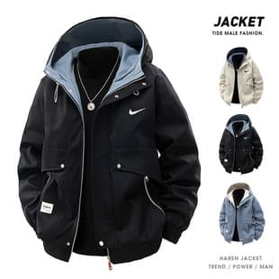Trendy Big Size Spring/Autumn 2025 New Jacket Men Hooded Loose Workwear Plus Size Windproof Outdoor Coat