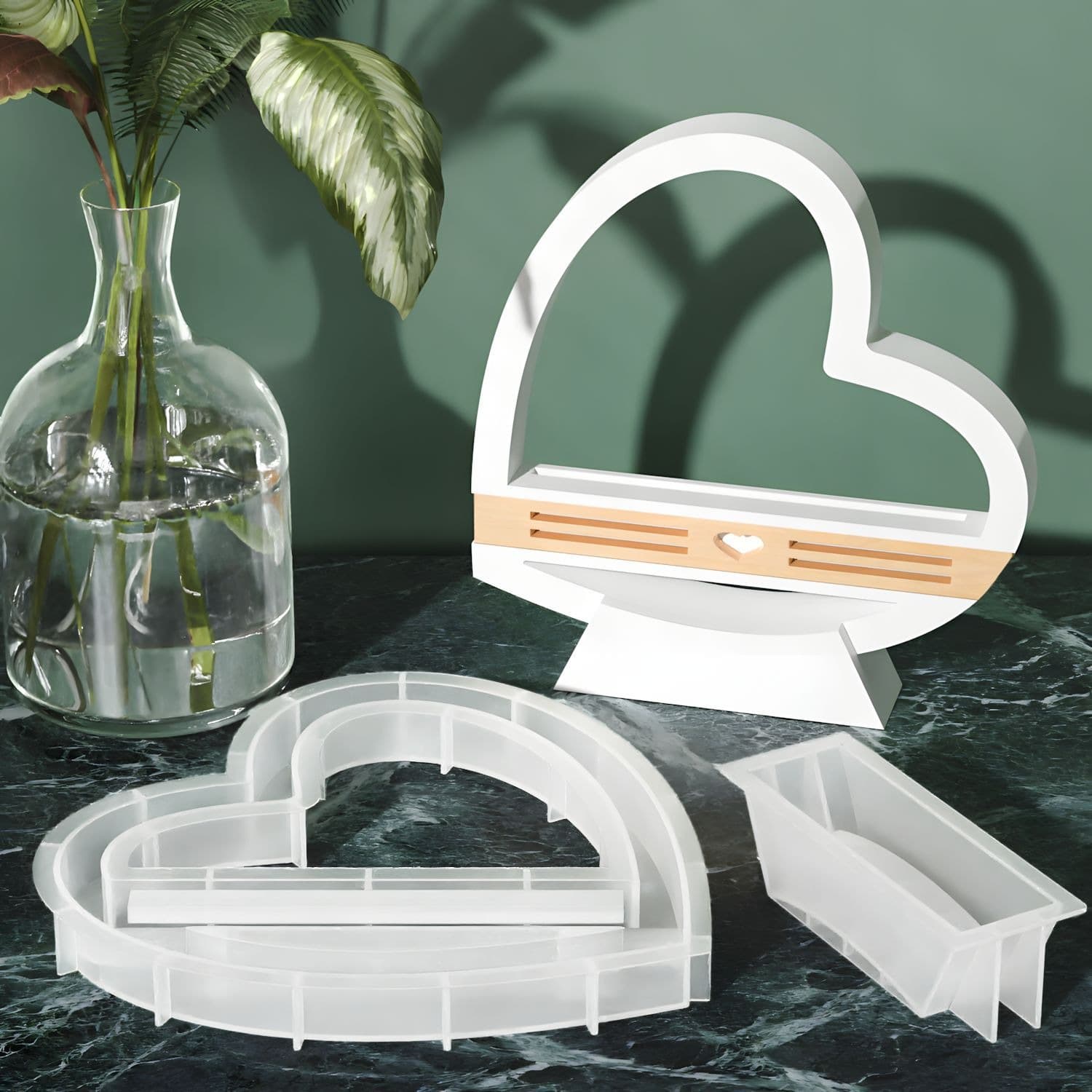 Deyi Life DIY Silicone Mold Round Heart Ornament Epoxy Resin Mold Home Aromatherapy Plaster Lamp Base Stand