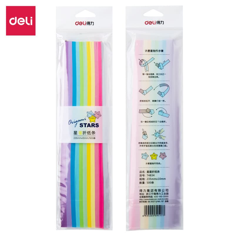 Deli 74834 Star Origami-500 Handmade Colored Paper Lucky Star Wishing Star Paper Strips Five-pointed Star