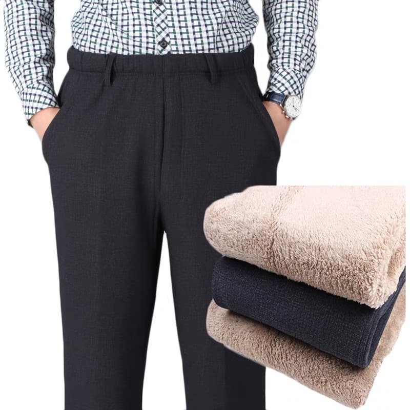 Lamb fleece pants for dad, winter middle-aged and elderly men's trousers with added fleece and thickness, loose deep-crotch large-size grandpa outdoor wear.