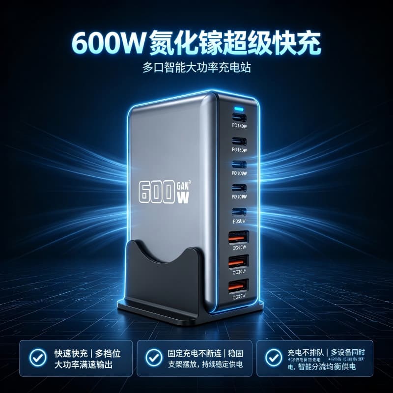 Cross-border 600W gallium nitride charger PD fast charging adapter 24V5A44W gallium nitride factory direct sales support customization