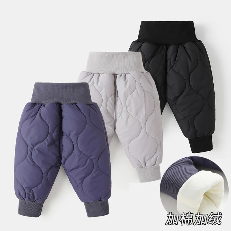 Thickened Fleece Baby Pants High Waist Warm Winter Trousers for Boys And Girls Cotton Polyester Blend Long Pants A-Class Safety