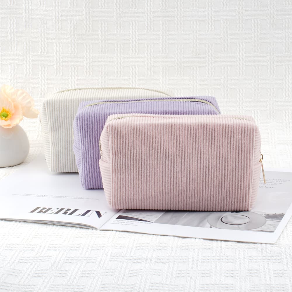 Chic Corduroy Large Capacity Travel Portable Ins Style Makeup Bag Toiletry Bag Multi-Functional Storage Bag Urban Minimalist Pure Color
