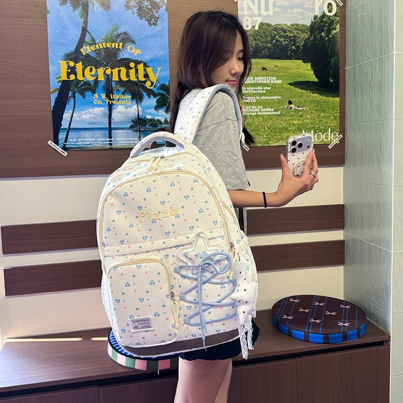 Stylish Ins-Style Large-Capacity Backpack, Fresh and Sweet for Middle and High School Students, Multi-Layer Fashionable Versatile Bag