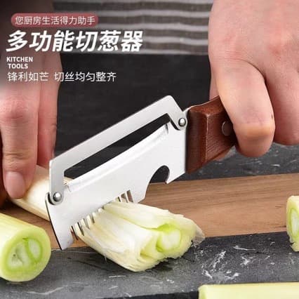 Home Multi-Function Green Onion Cutter Bottle Opener Kitchen Shredder Tool Ergonomic Handle Effortless 3-in-1