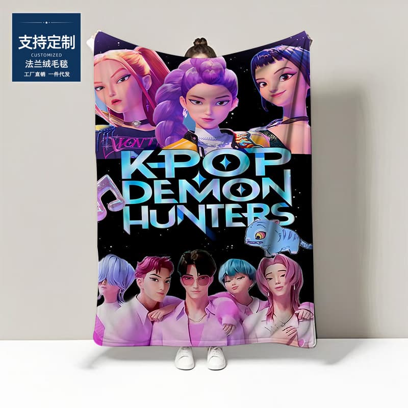 Demon Hunter Girl Group Poster K-POP Flannel Blanket Custom Pattern Universal Office Air Conditioning Blanket Leg Cover