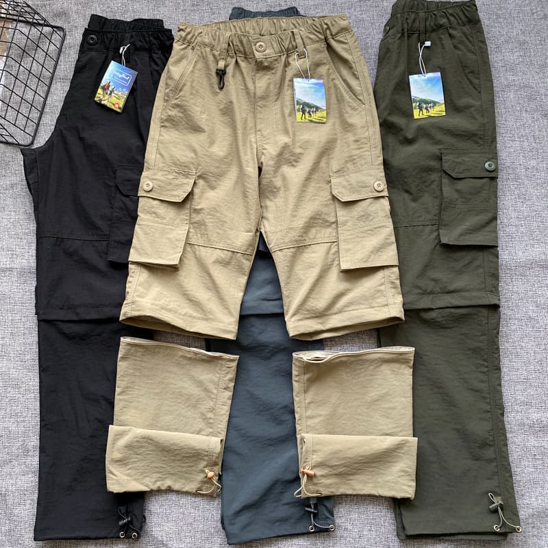 2-in-1 Wear, Summer Thin Cargo Pants for Men, Loose Straight-Leg Tactical Pants, European and American Style Detachable Hiking Quick-Dry Pants
