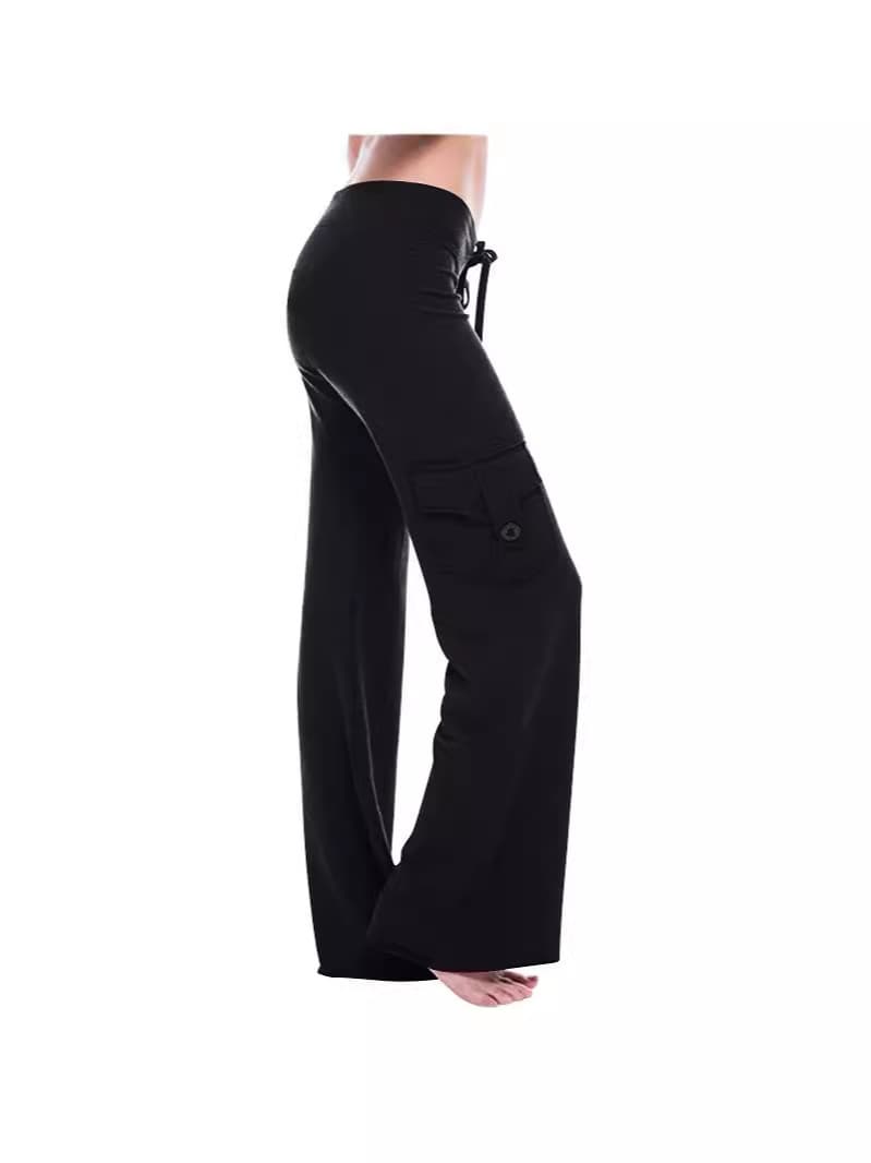 Cross-border AliExpress eBay elastic waist button side pocket two-pocket yoga sports casual pants women's trousers