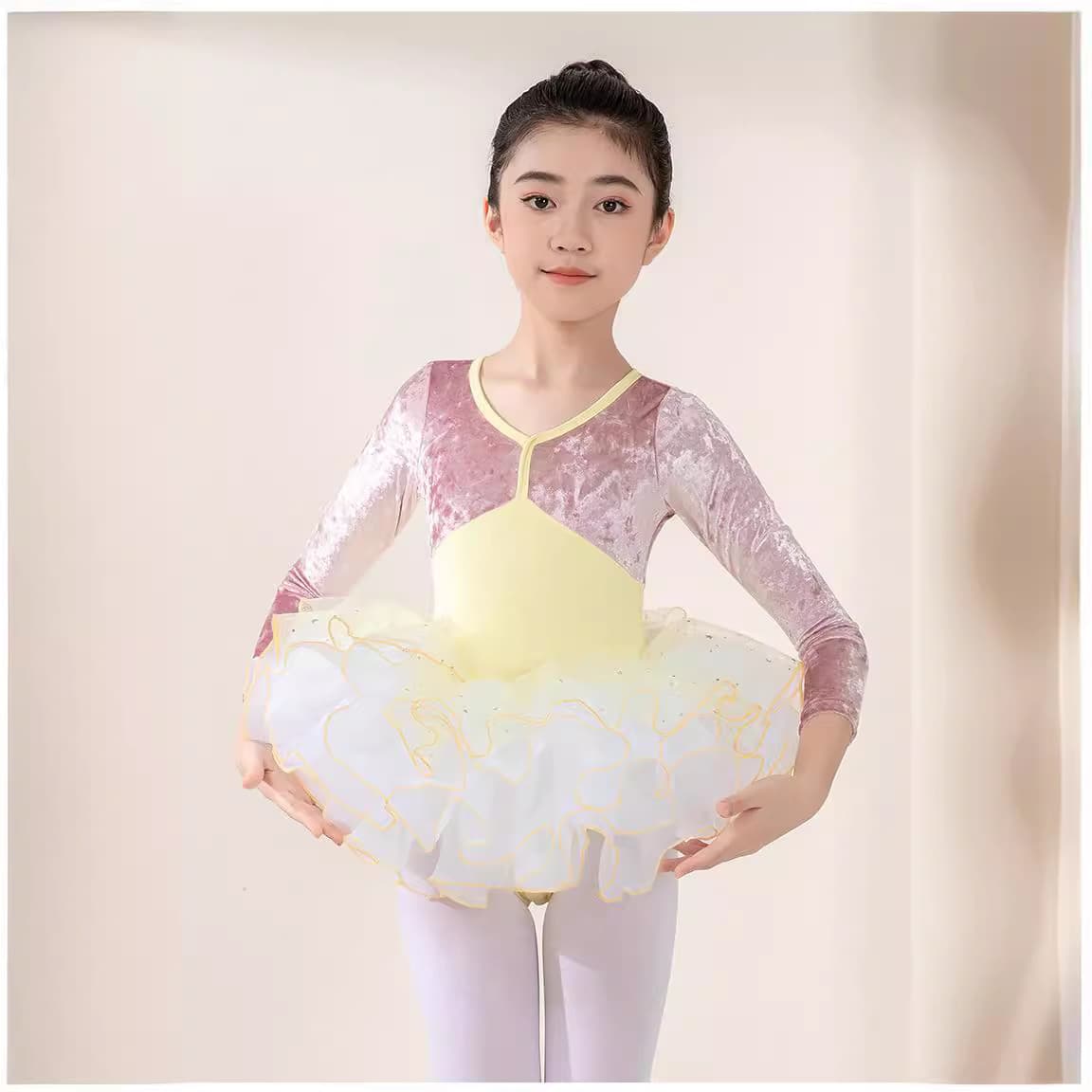 Girls Ballet Dance Outfit Long Sleeve Practice Suit Children's Spring Autumn Costume Korean Style Soft Cotton Performance Set