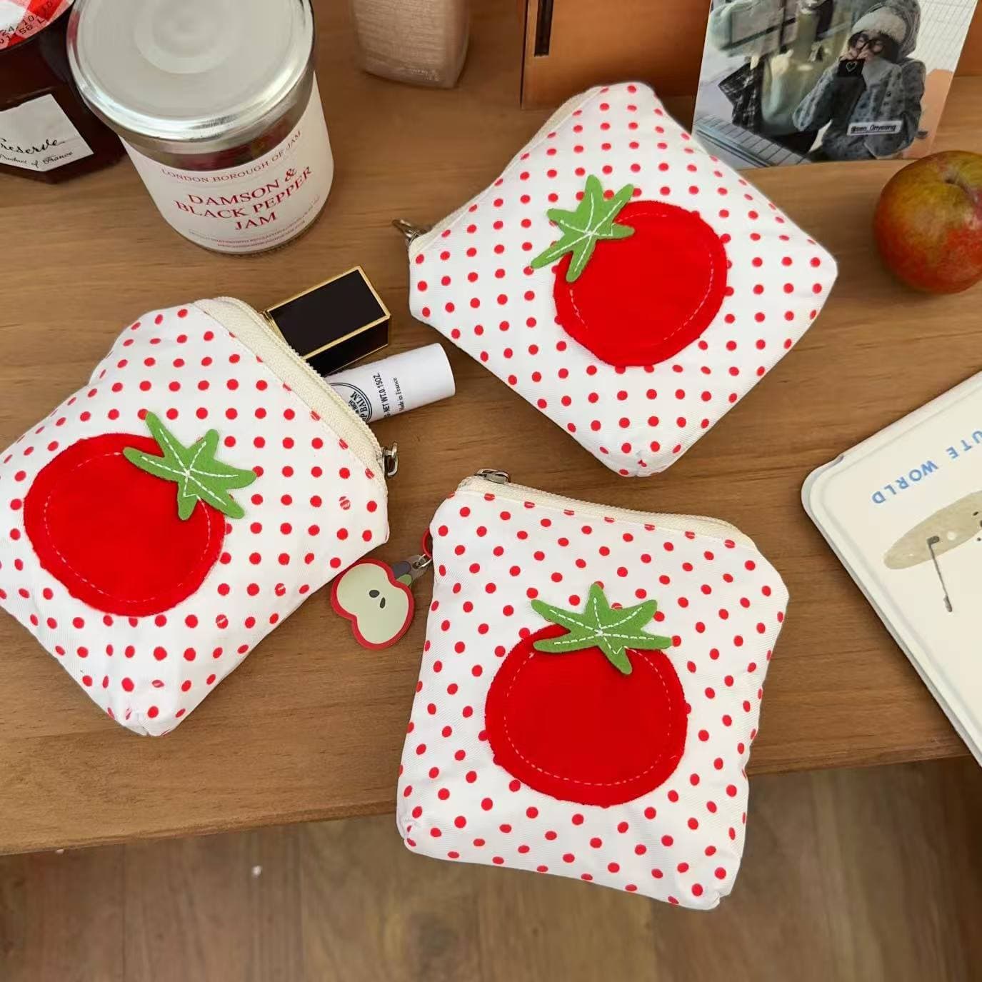 Red Polka Dot New Tomato Coin Purse Mini Bag Korean Style Compact Portable Lipstick Headphone Bag Storage Bag