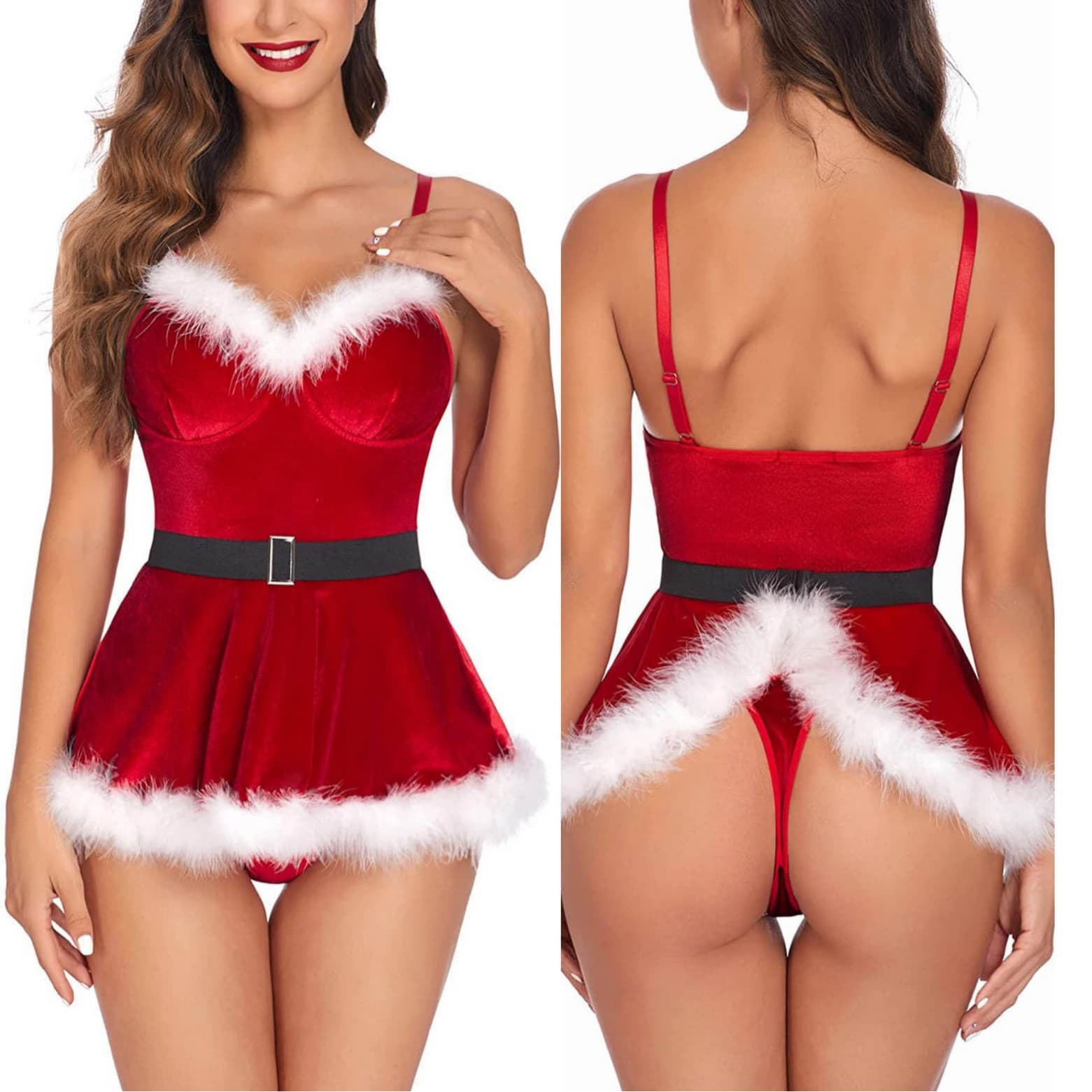 New Foreign Trade European and American Christmas Lingerie Adult Sexy Camisole Bodysuit Bow Christmas Set Wholesale