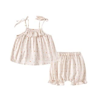 ANBLOO Summer Thin Baby Romper Set Floral Princess Camisole Two-Piece Set for Girls 100% Cotton