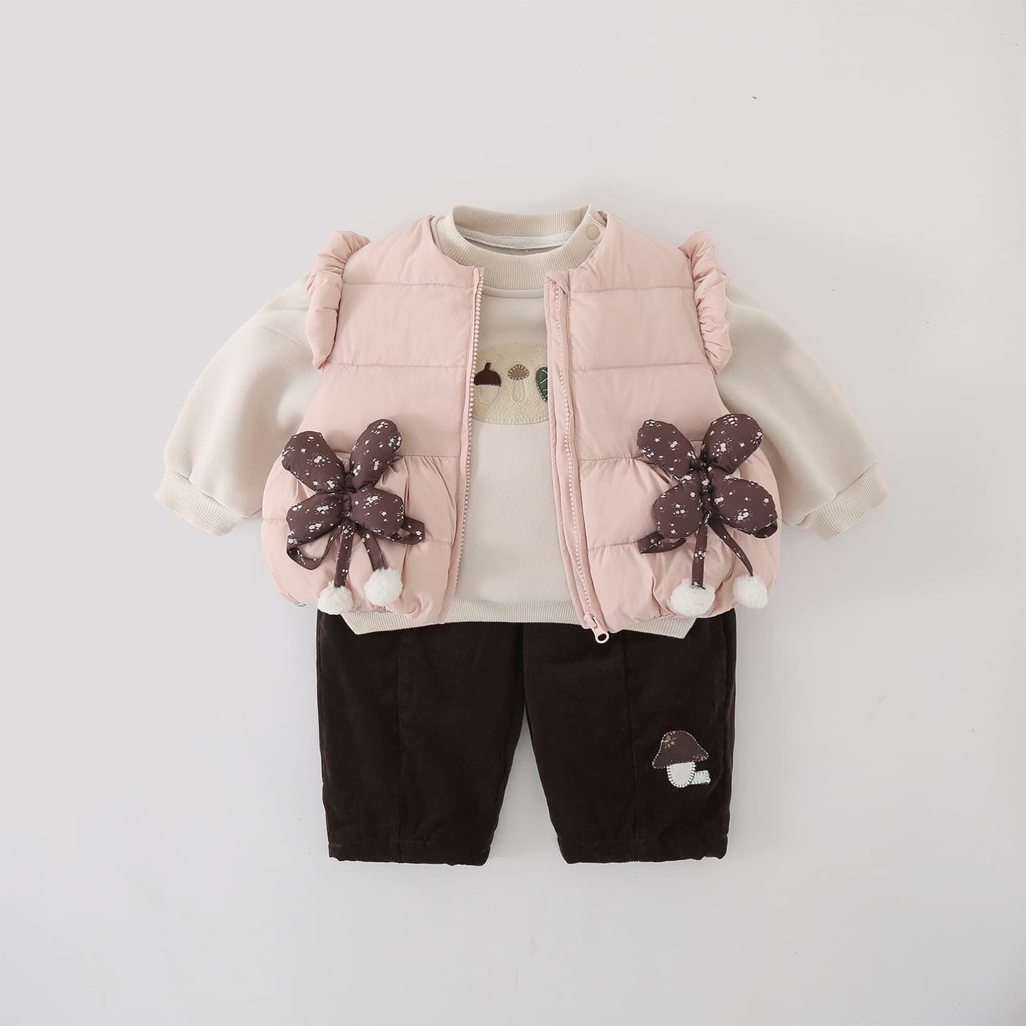Girls' Down Vest Set, Baby Warm White Duck Down Sleeveless Jacket with Thickened Pants, 3-Piece Kids' Winter Outfit