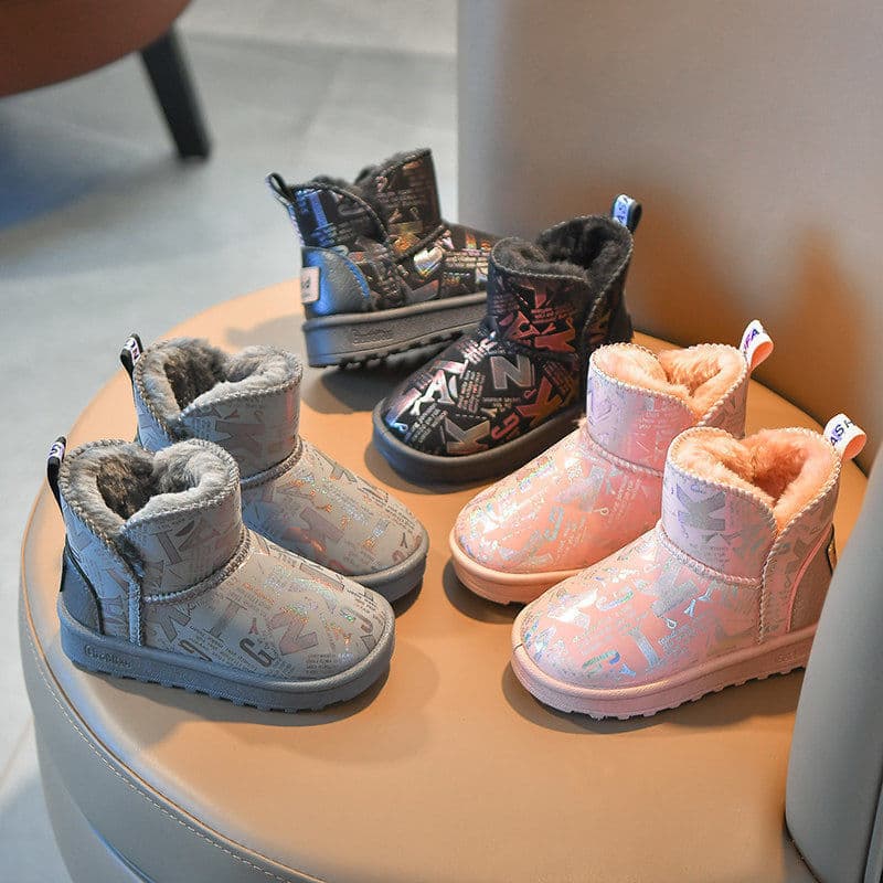 Winter Children's Snow Boots Waterproof Boys and Girls Fashion Boots Baby Fleece-Lined Warm Cotton Shoes Kids Anti-Slip Short Boots
