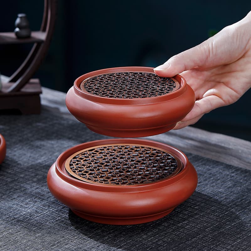 Zhu Ni Hand-pulled Drum-shaped Tea Boat, Dry Brewing Tea Tray, Purple Sand Teapot Base, Pot Nurturing Ceramic Stand