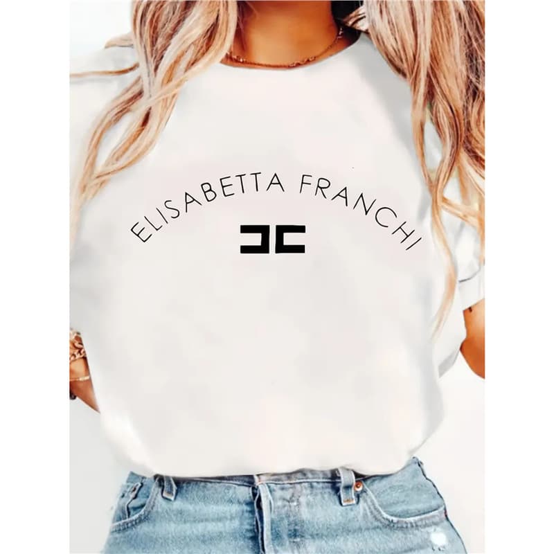 Summer tops fashionable FRANCHI women's t art casual short-sleeved ELISABETTA print and shirt