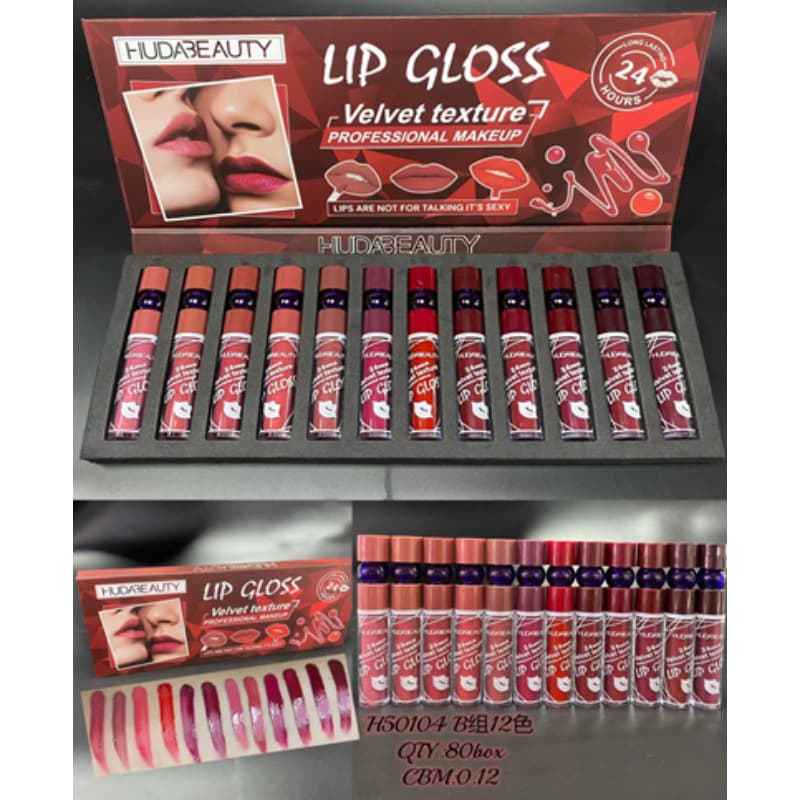 HUDA BEAUTY 12-color lip gloss lipstick easy to color moisturizing natural beauty cross-border