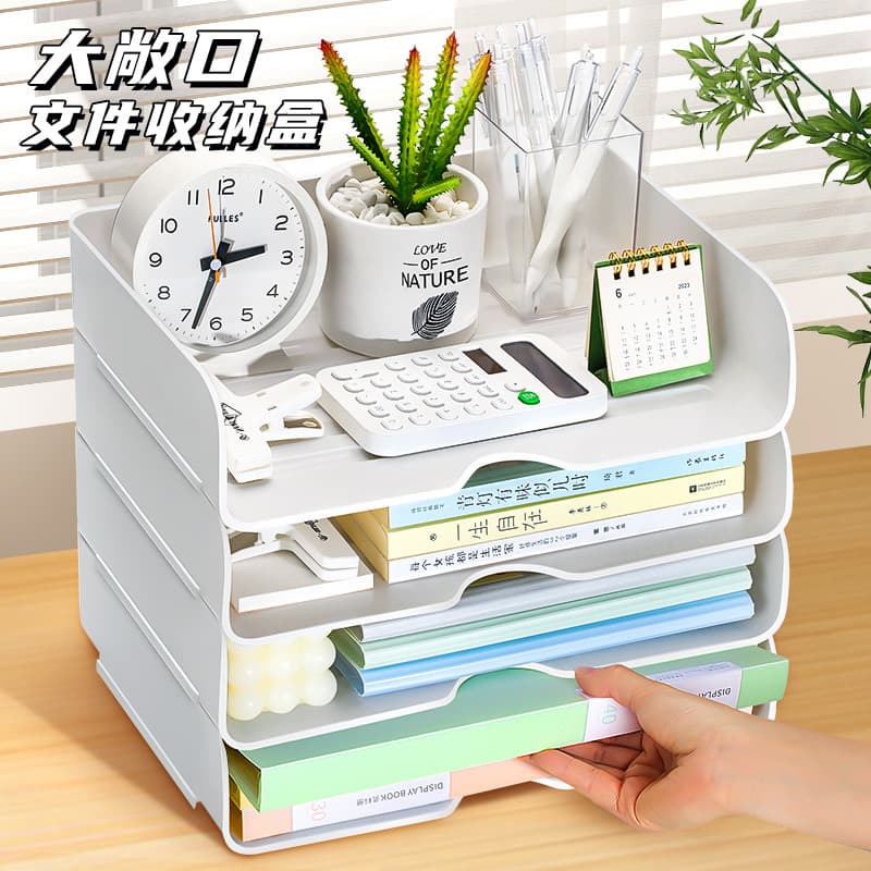 Desktop File Organizer, Bookshelf, Desk Storage Shelf, Office A4 Paper Tray, White Student Desk