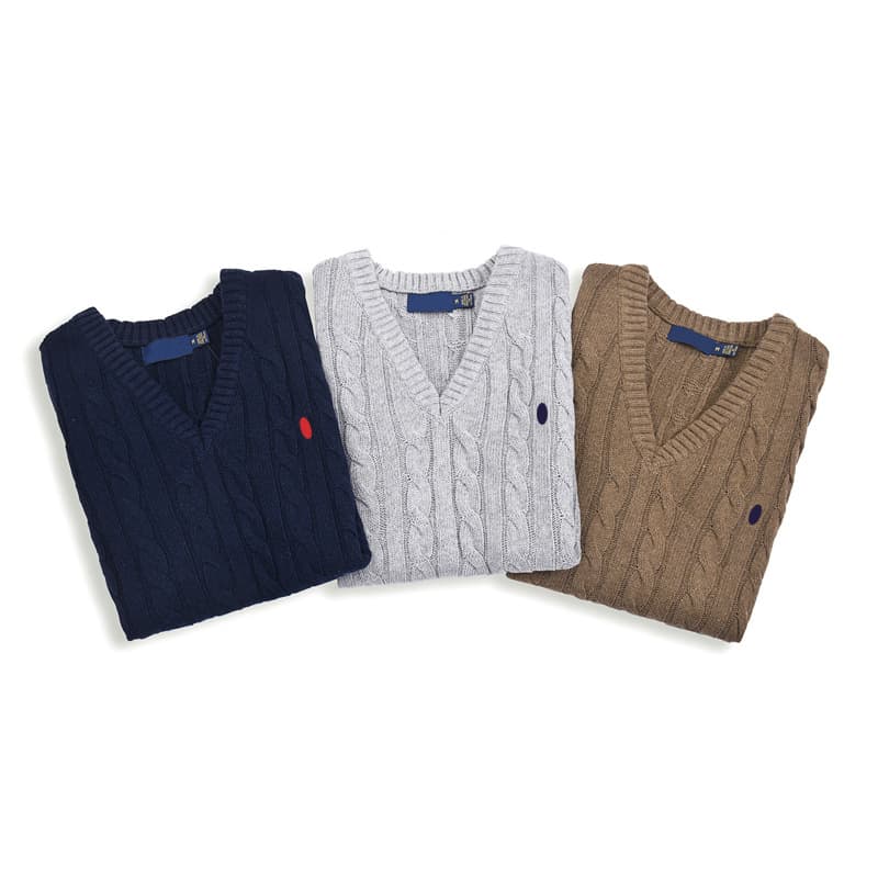 Spring/Autumn AFTMGTEY&BAOLUO Pony Logo Men's Sweater V-Neck Knitted Cable Knit Wool Vest