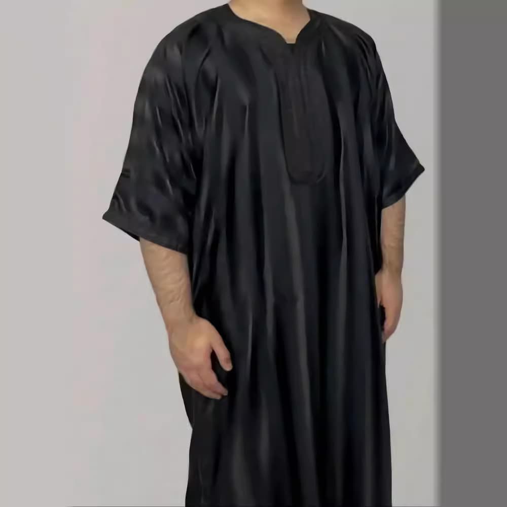 2024 New Hot Selling Black Loose Casual Muslim Men's Robe, Middle Eastern Casual Embroidered Robe