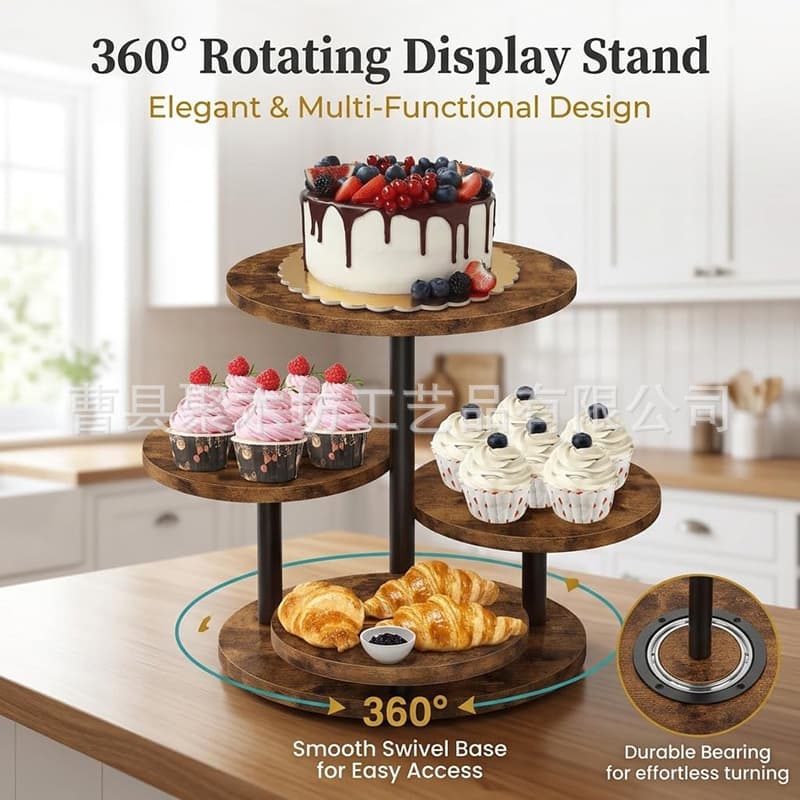 Cross-border wooden cupcake tower three-layer 360-degree rotatable cake stand dessert tiered tray stand