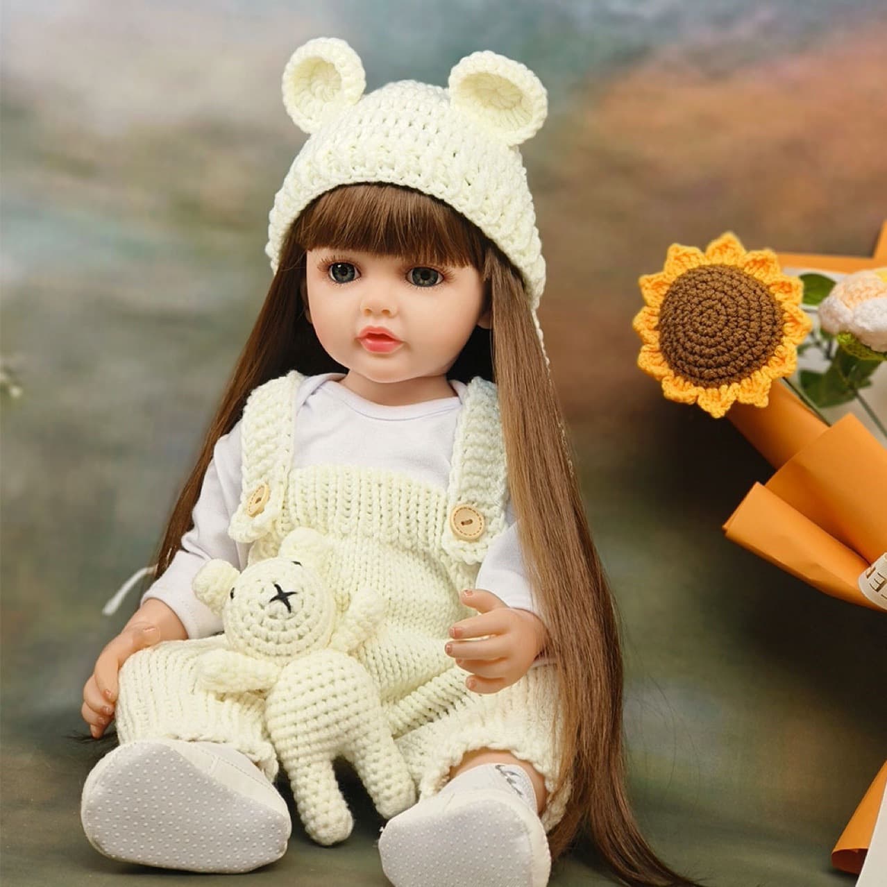 Hand-knitted Sweater Newborn Full Month 100 Days Photo Studio Clothing Reborn Doll Teddy Bear Plush Set