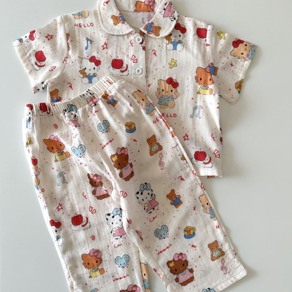 Girls' Cute Cartoon Summer Pajama Set Short Sleeve Long Pants Children Baby Toddler Kids Two-Piece Sleepwear