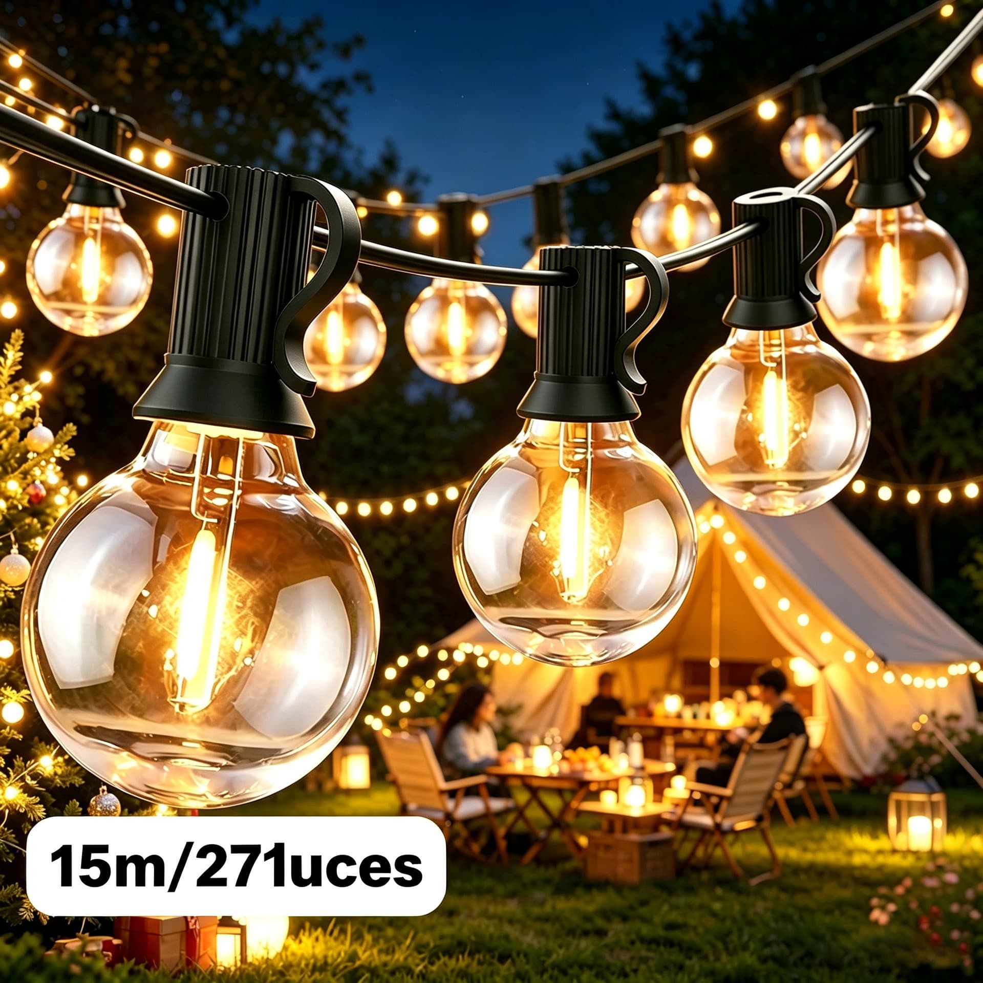 In-Stock G40 Solar String Lights Outdoor Camping String Lights LED Plug-In Waterproof Garden Atmosphere Decorative Bulb Lights