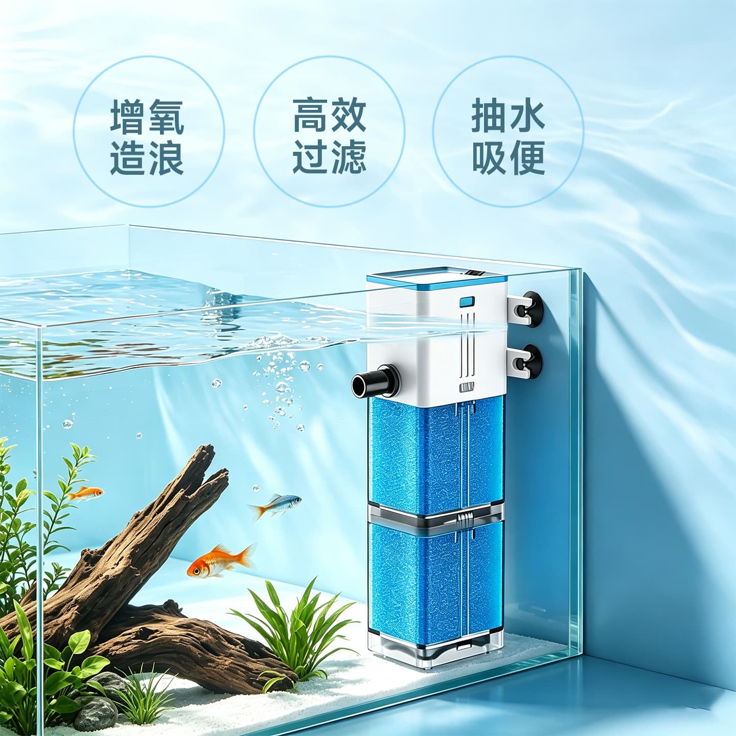 Vertical Aquarium Filter Circulation System Three-in-One Aquarium Filter Water Pump Water Cycle Fish Tank Filter