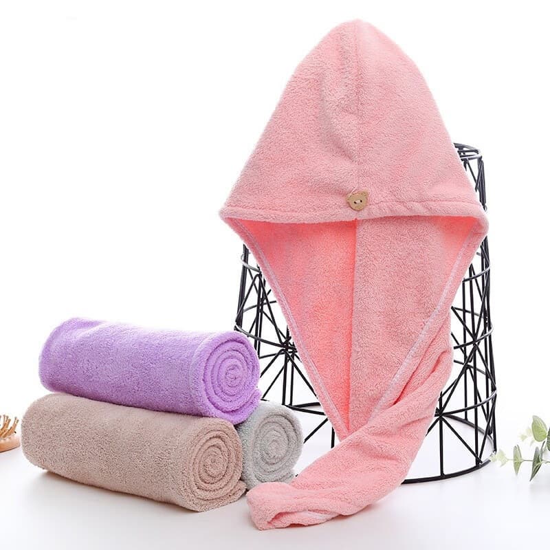 Coral Velvet Hair Drying Cap with Bound Edge, Super Absorbent Quick-Dry Head Wrap, Cute Home Bathroom Hair Turban, Factory Wholesale