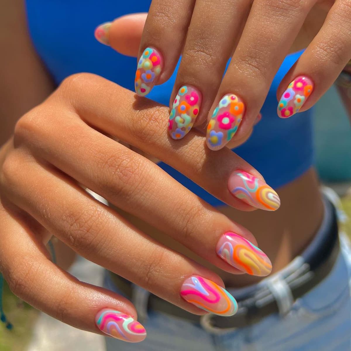 European and American Wearable Nails, Rainbow Lines, Wearable Manicure, Colorful Flower Nail Patches, Foreign Trade Cross-Border Nail Patches Wholesale