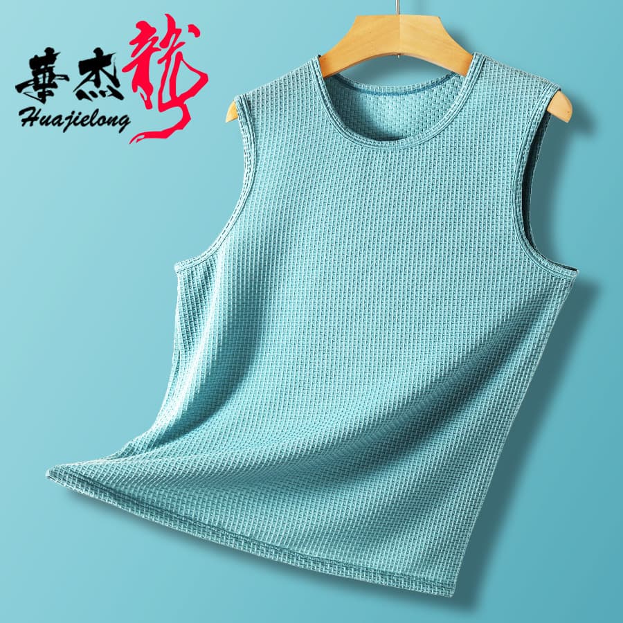 Huajielong Ice Silk Men's Vest, Solid Color, Slim Fit, Simple, Popular Style, Breathable Underwear, Dropshipping Available