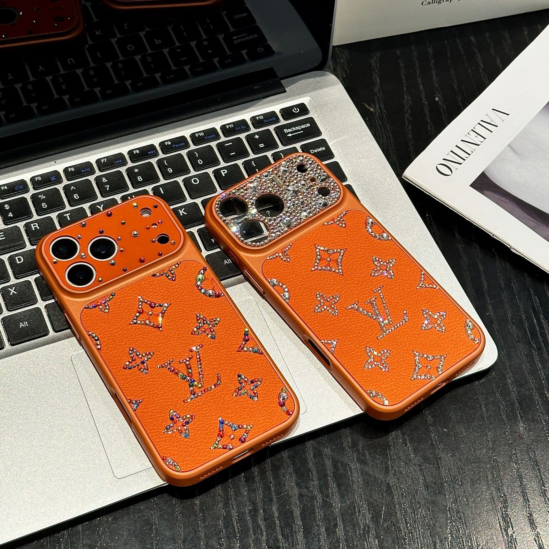 New Trendy Orange Rhinestone Leather Phone Case for iPhone 17 Pro Max Apple 16 Phone Case