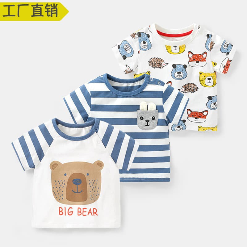 Baby Boys Short Sleeve T-Shirt Summer Children's 3 Toddler Girls Kids 1 Year Old Half Sleeve Top Pure Cotton 1 Year