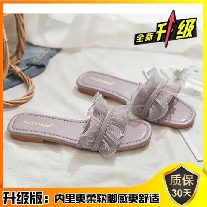 2025 Summer New Evening Shoes Gentle with Skirts Fairy French Evening Breeze Sandals Women's Outdoor Flat One-Strap Slides