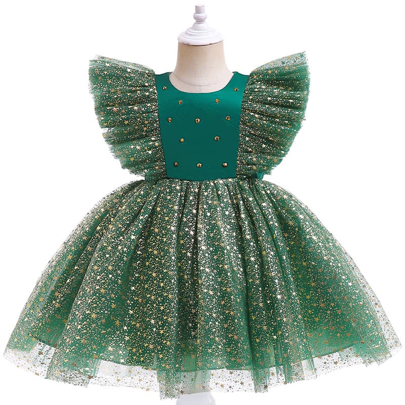 Foreign trade Christmas popular baby one-year-old dress skirt mesh fluffy princess dress large sequined flying sleeves girl skirt