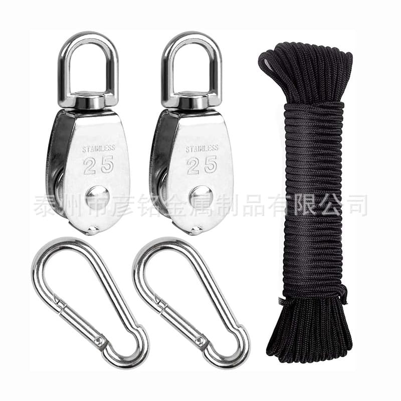 Cross-border single pulley M25 304 stainless steel pulley labor-saving lifting pulley spring buckle hook kit