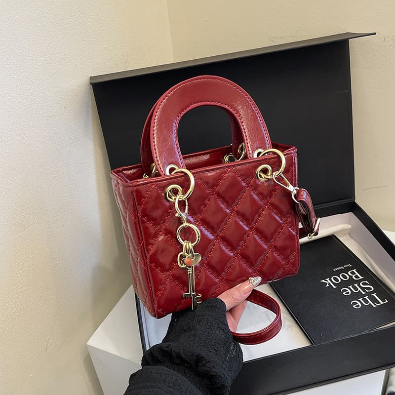 Women's Textured Diamond Stitch Handbag, Korean Style 2025 Spring/Summer Niche Ins High-End Shoulder Crossbody Bag