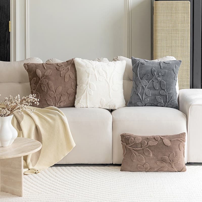 Cross-border Rabbit Fur Jacquard Leaf Throw Pillow Cover for Living Room Sofa Cushion Bedroom Window Sill Cushion Pillow Cover