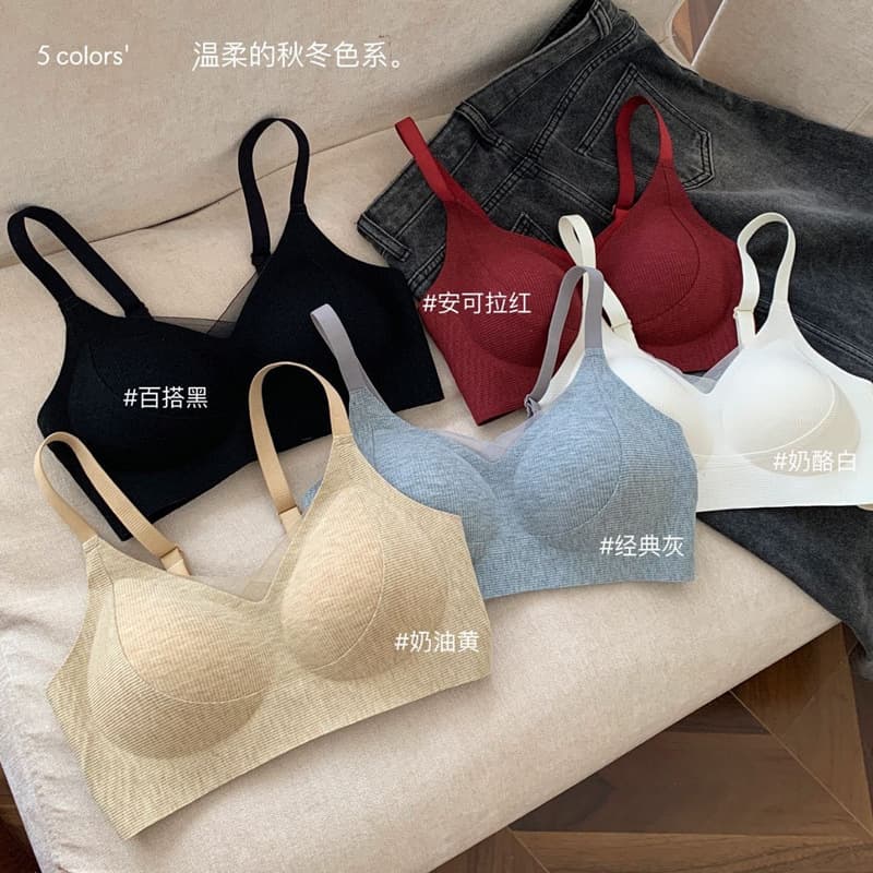 603# Warm Fabric Brushed Texture Strap Seamless Wireless Lift Bra, Skin-friendly, Comfortable, Breathable Women's Underwear