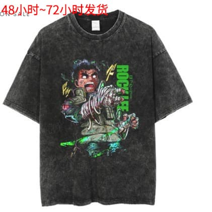 Men's Anime Cartoon Washed Vintage Short Sleeve T-Shirt, European American High Street Dark Style Men's Short T