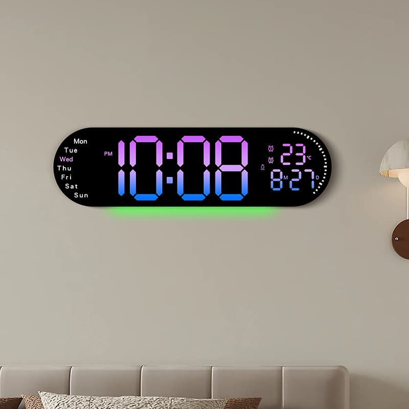 Cross-Border New Product Wall Clock Multifunctional Clock Living Room Clock Large Screen LED Digital RGB Color Changing Clock 6666R