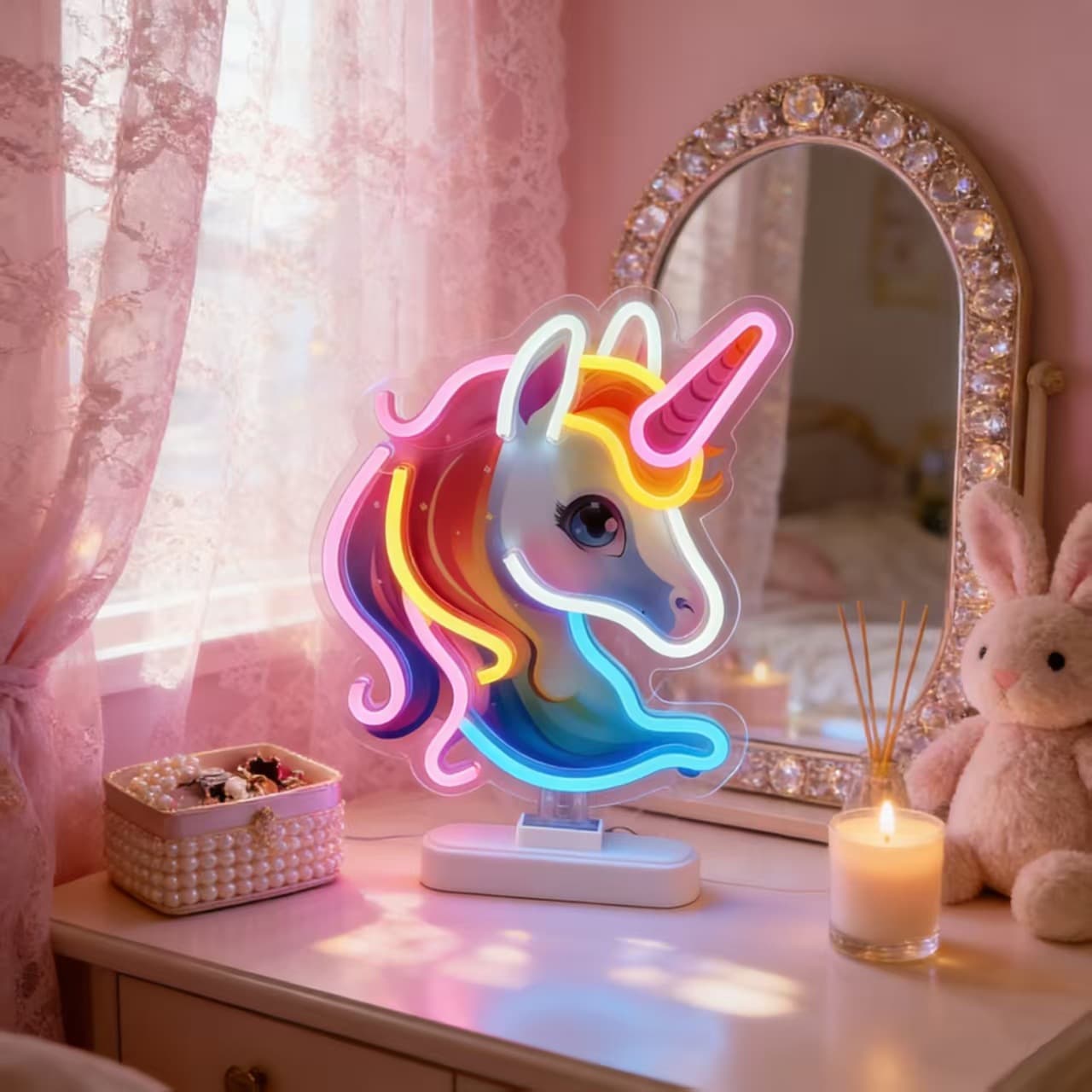 Cross-border led neon light glowing cartoon unicorn atmosphere light bedroom decoration lighting atmosphere decorative light customization