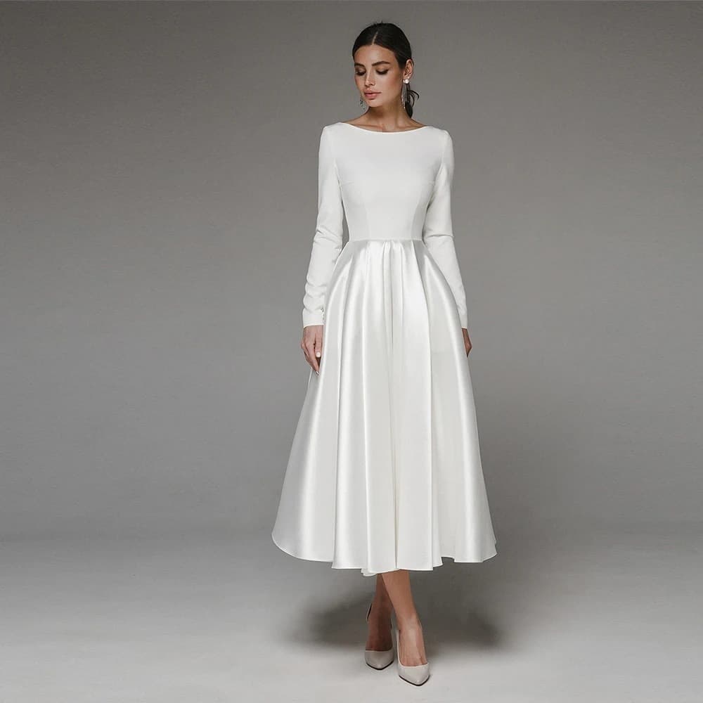 2026 Summer New Arrival White Simple Long-Sleeve Forest Light Wedding Dress for Women