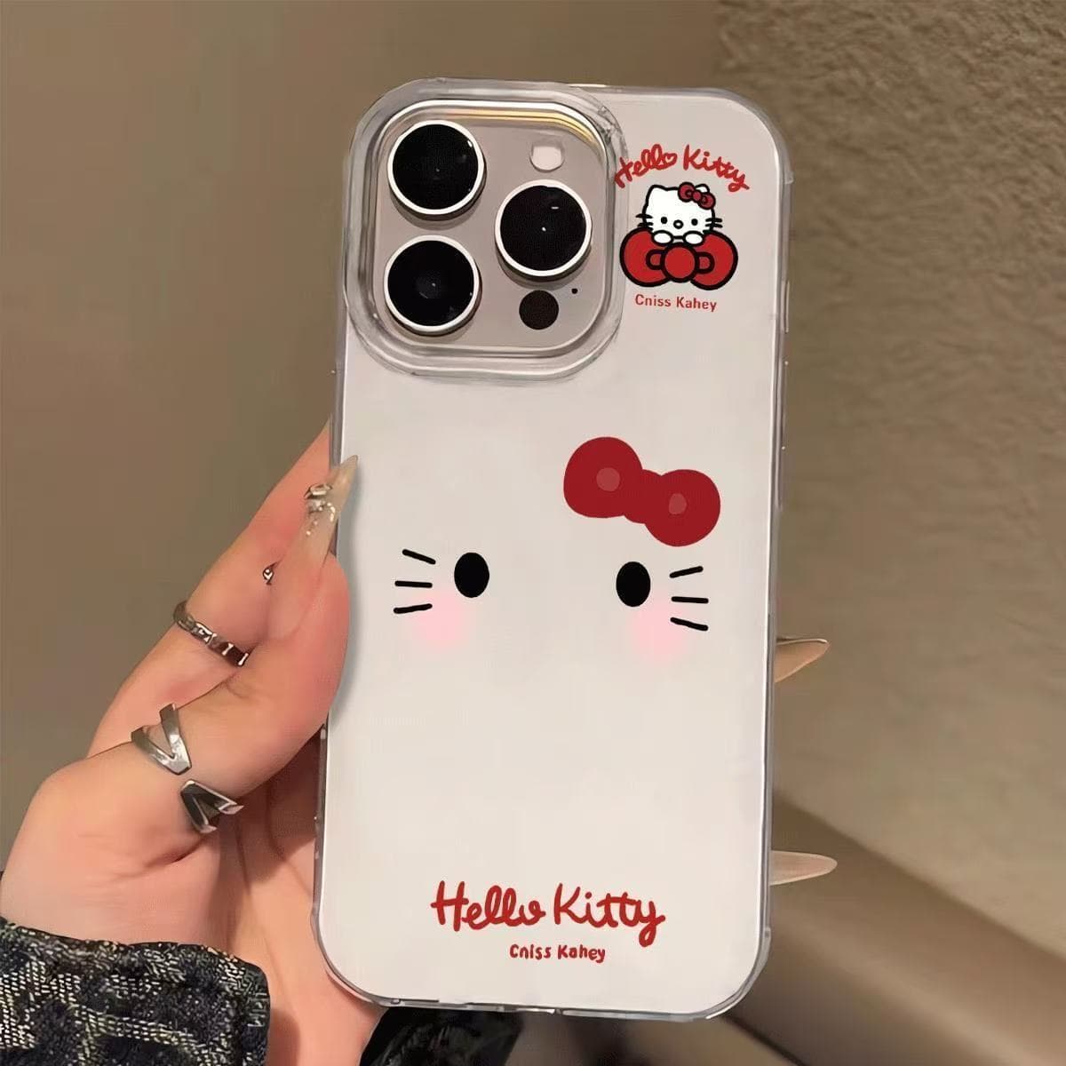 Big Face Hello Kitty iPhone 16 15 Pro White Background IMD Phone Case Apple 14 13 12 Large Hole 17 Pro Max Minimalist