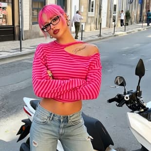 2026 Summer New Arrival Fashion Round Neck Hollow Cropped Striped Long Sleeve T-Shirt for Women Amazon Dropshipping